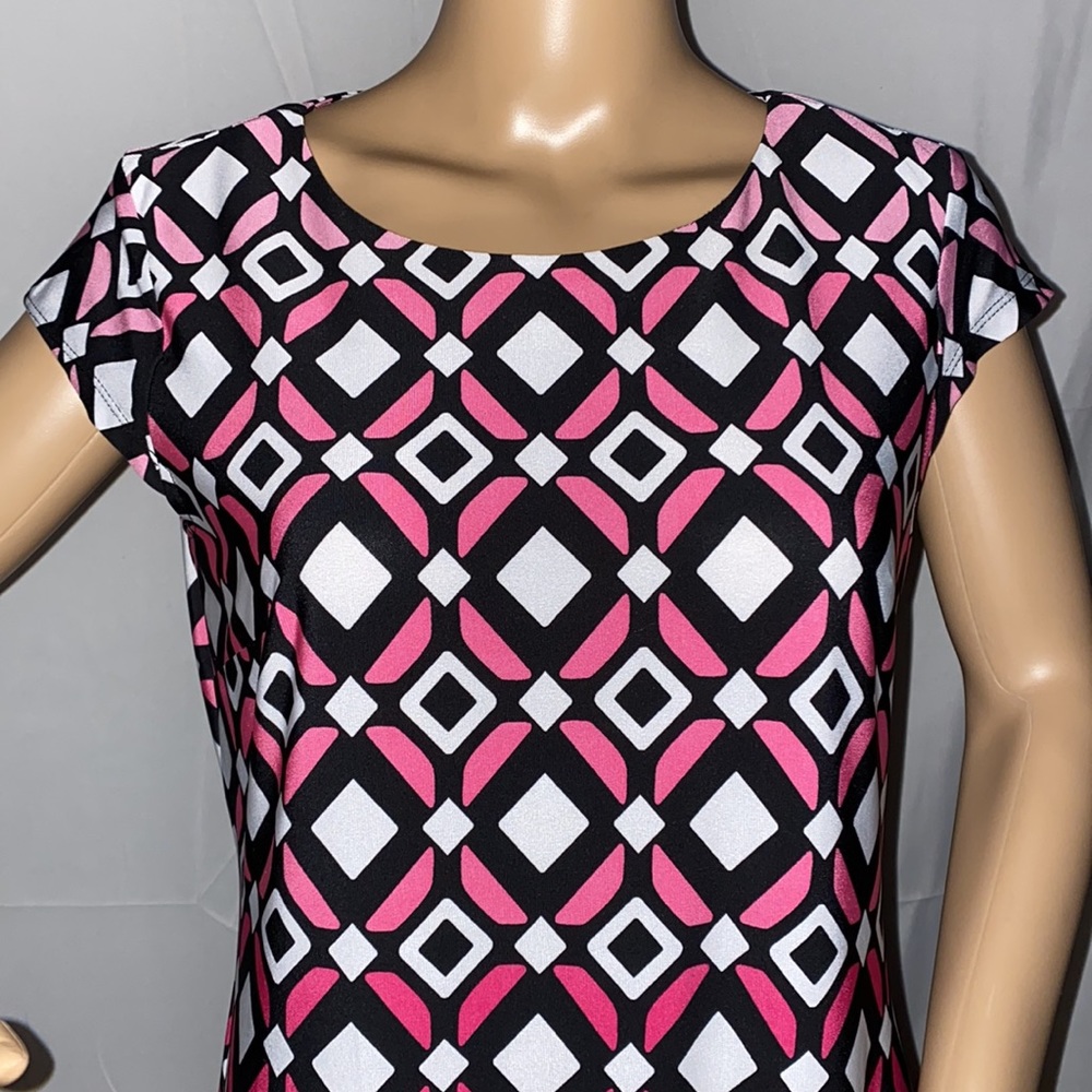 Ombré Shift Dress Geometric Print Small Pink Black White